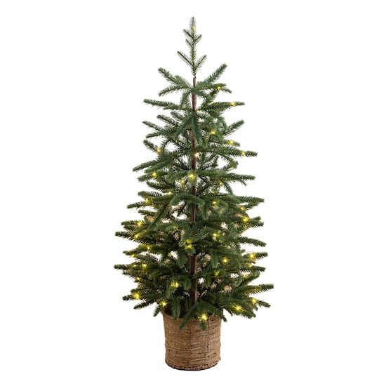 Nearly Natural 3Ft Pre-Lit Artificial Christmas Tree in Hyacinth Basket, Clear LED Lights in Green | 3 ft | Michaels®